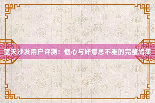 蓝天沙发用户评测：惬心与好意思不雅的完整鸠集